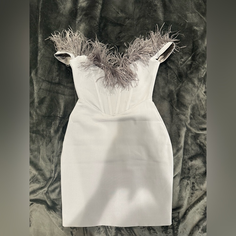 Miss Circle Gray Feather Corset Dress